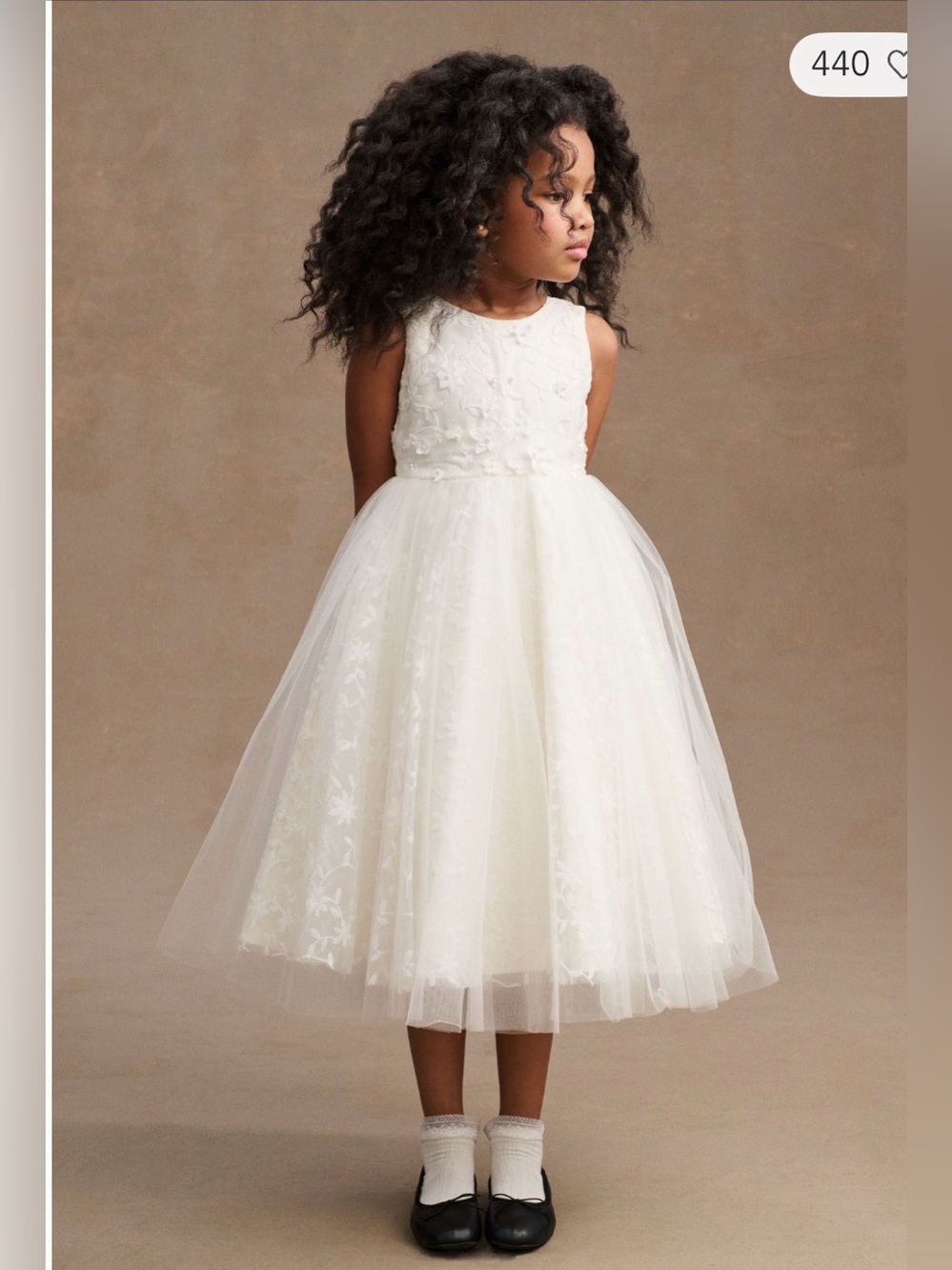 Ivory Floral Applique Tulle Girls' Dress - Formal Special Occasion